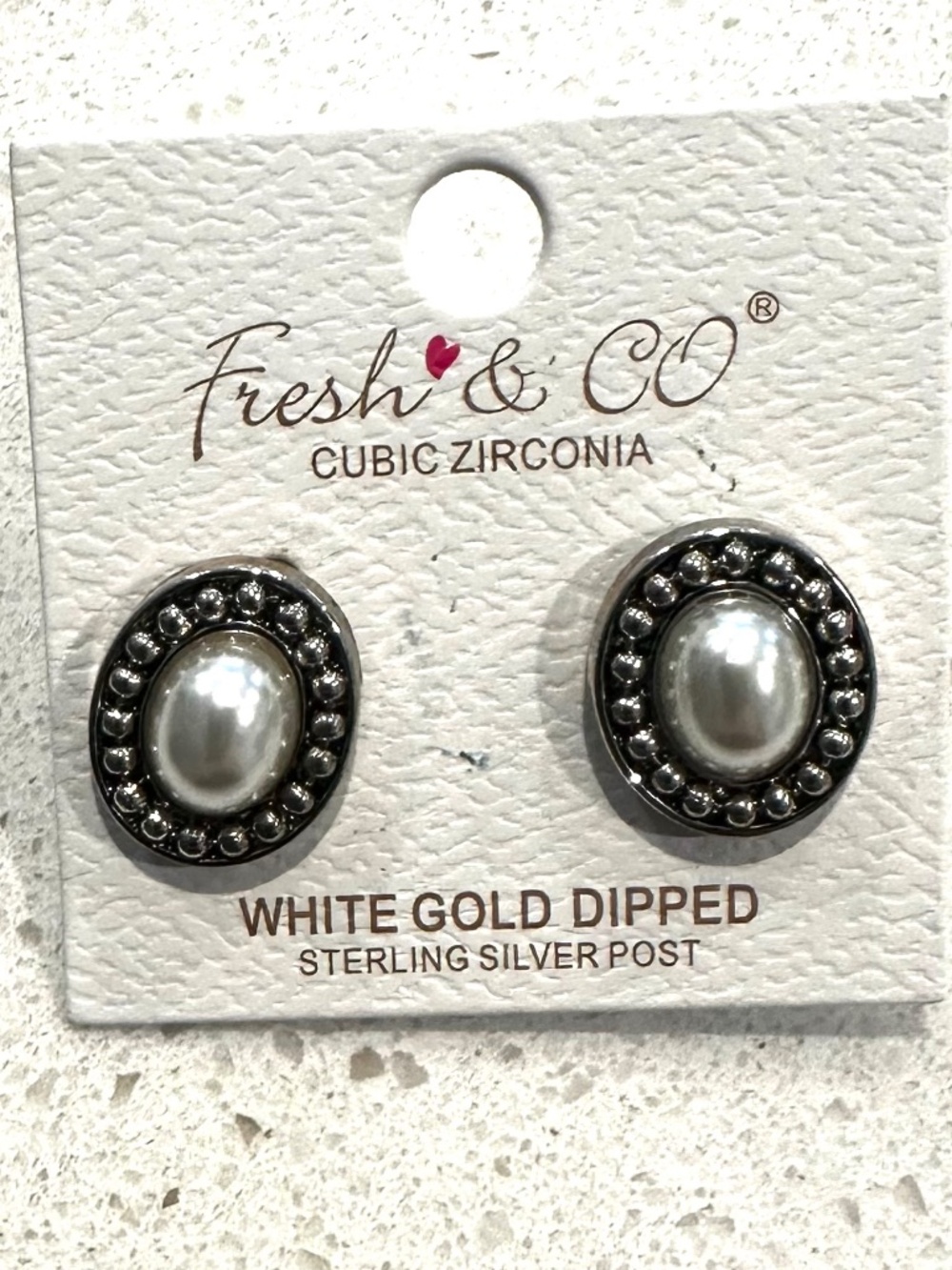 Fresh and co. Vintage-style halo studs featuring a central faux-pearl cabochon